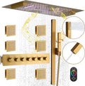 CASAINC 35x16 Thermostatic Shower System 6 Function | Luxury LED Music Full Body Shower Panel Brushed Gold