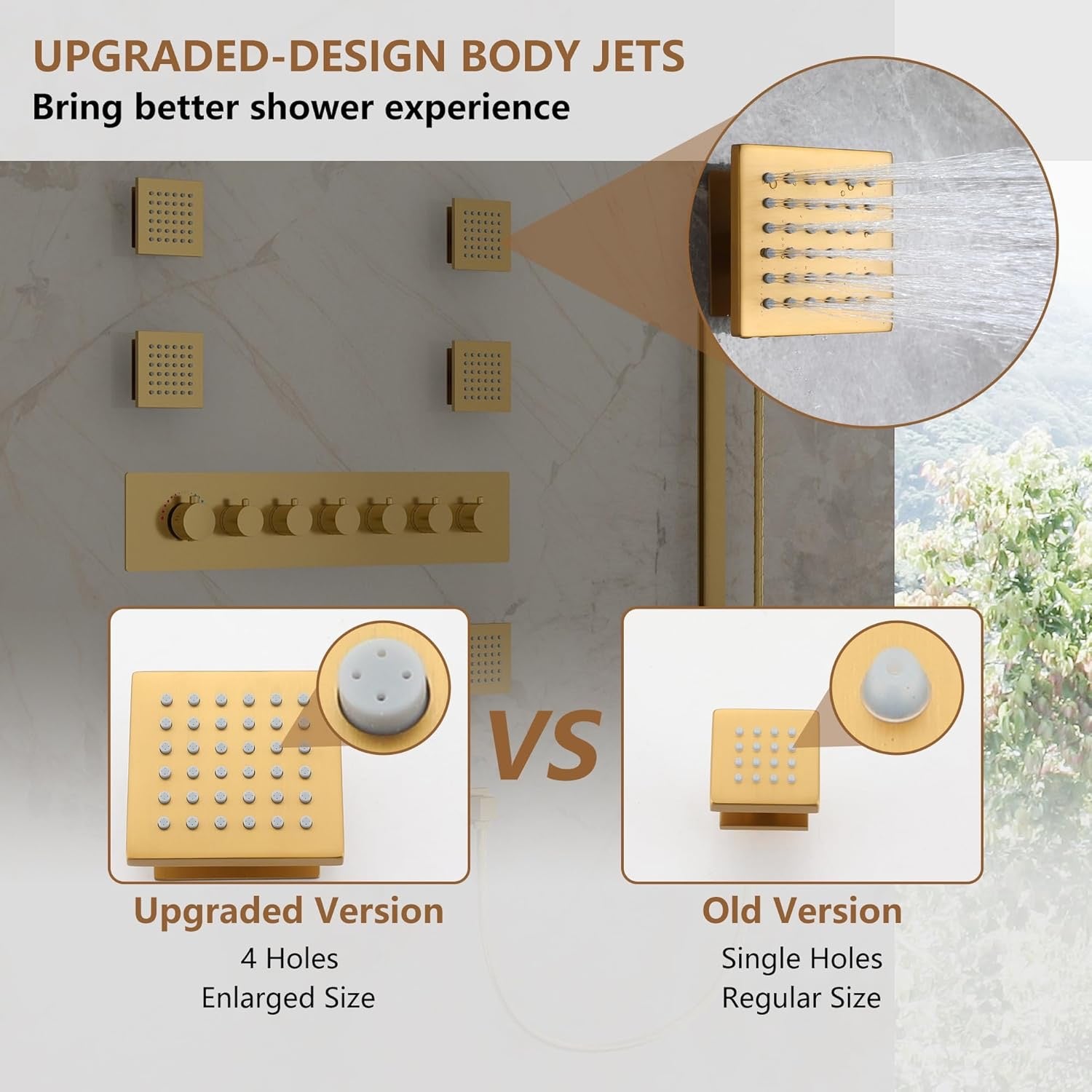 CASAINC 35x16 Thermostatic Shower System 6 Function | Luxury LED Music Full Body Shower Panel Brushed Gold