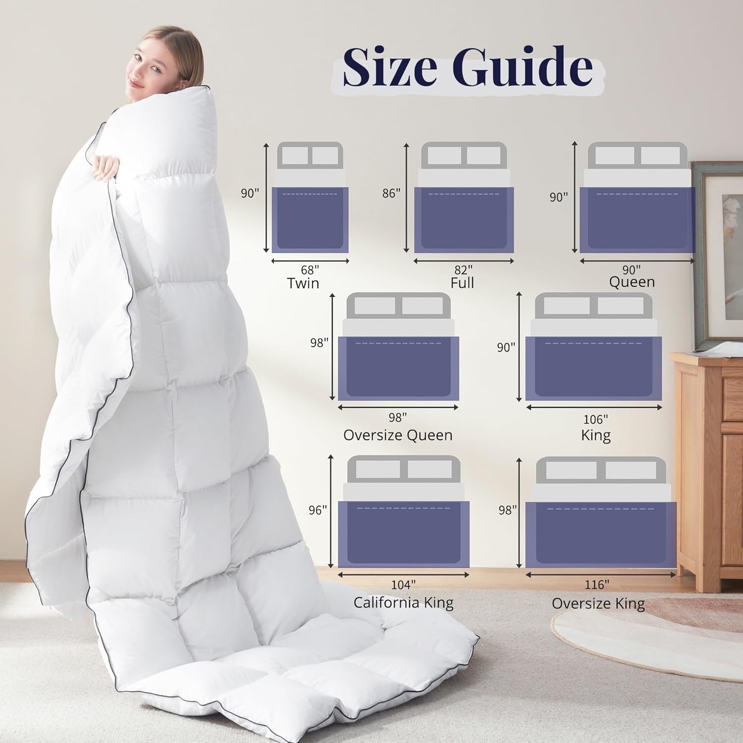 Ubauba Goose Feather Down Fiber Duvet Insert | Hotel-Style All-Season Comforter