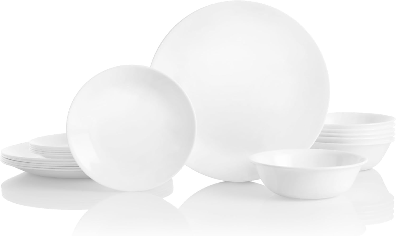 Corelle Vitrelle Dinnerware Set (18-Piece) | Chip-Resistant Winter Frost White Plates & Bowls Service for 6