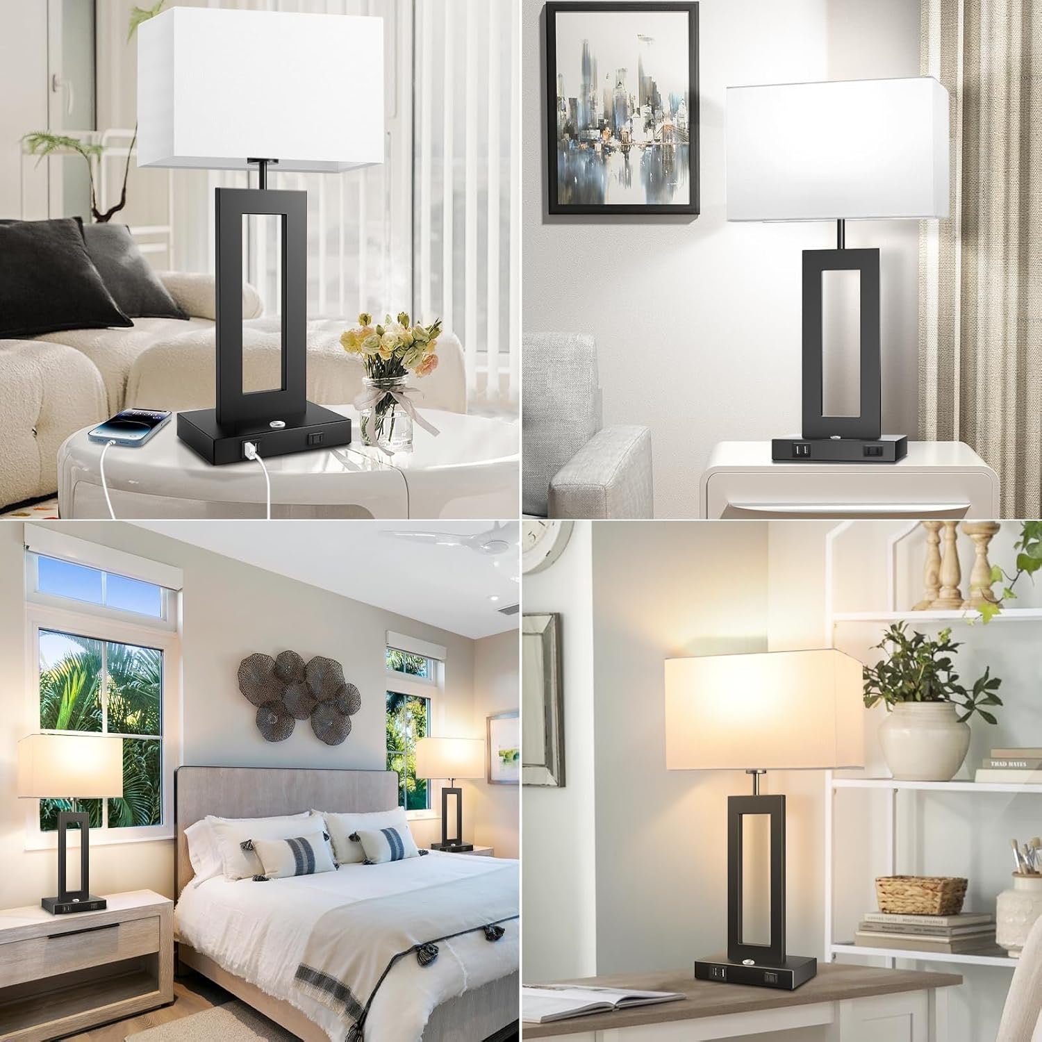 Set of 2 Touch Control Table Lamps 22" | 3 Color Temperatures Bedside Lamps with USB Ports & AC Outlet Stepless Dimmable