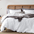 ATsense White Duvet Cover Set | Washed Cotton, Linen-Feel Hotel-Style Bedding (3-Piece)