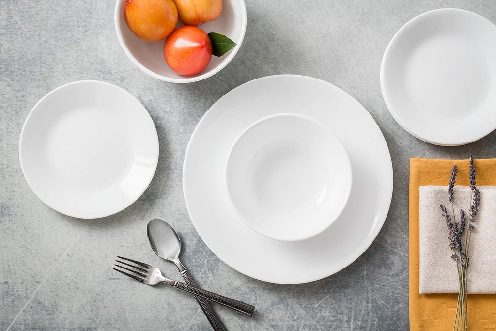 Corelle Vitrelle Dinnerware Set (18-Piece) | Chip-Resistant Winter Frost White Plates & Bowls Service for 6