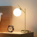 Mid Century Modern Table Lamp Brass Glass Globe | Contemporary Bedside Lamp with Milky White Glass Shade