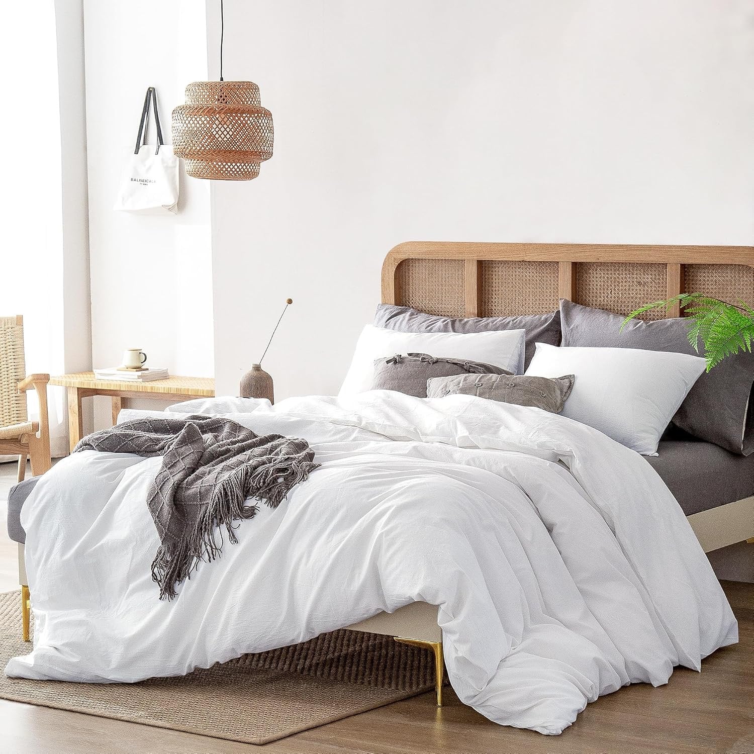 ATsense White Duvet Cover Set | Washed Cotton, Linen-Feel Hotel-Style Bedding (3-Piece)