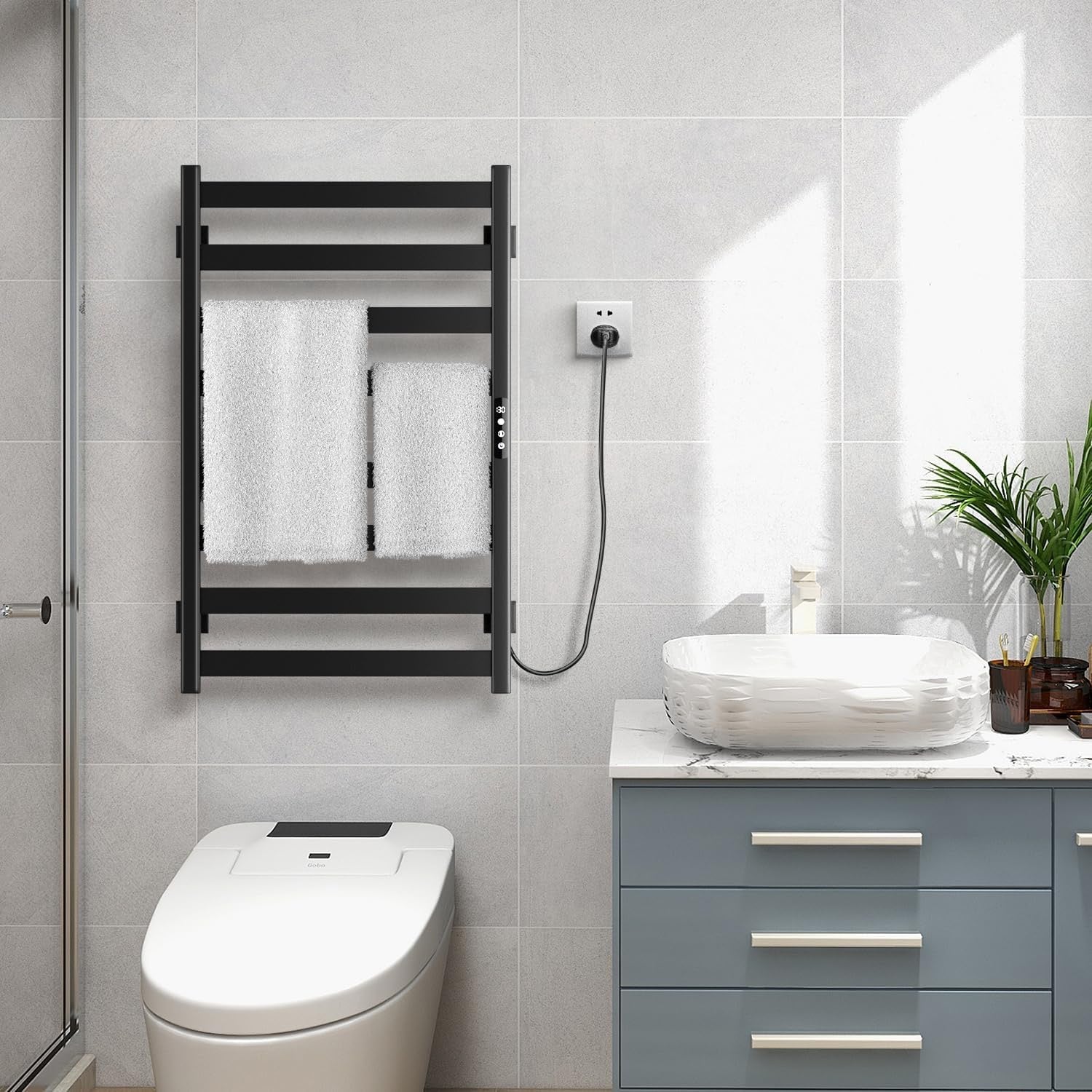 8-Bar Electric Towel Warmer Rack | Wall-Mounted Stainless Steel Towel Heater with Timer & Smart Temperature Control