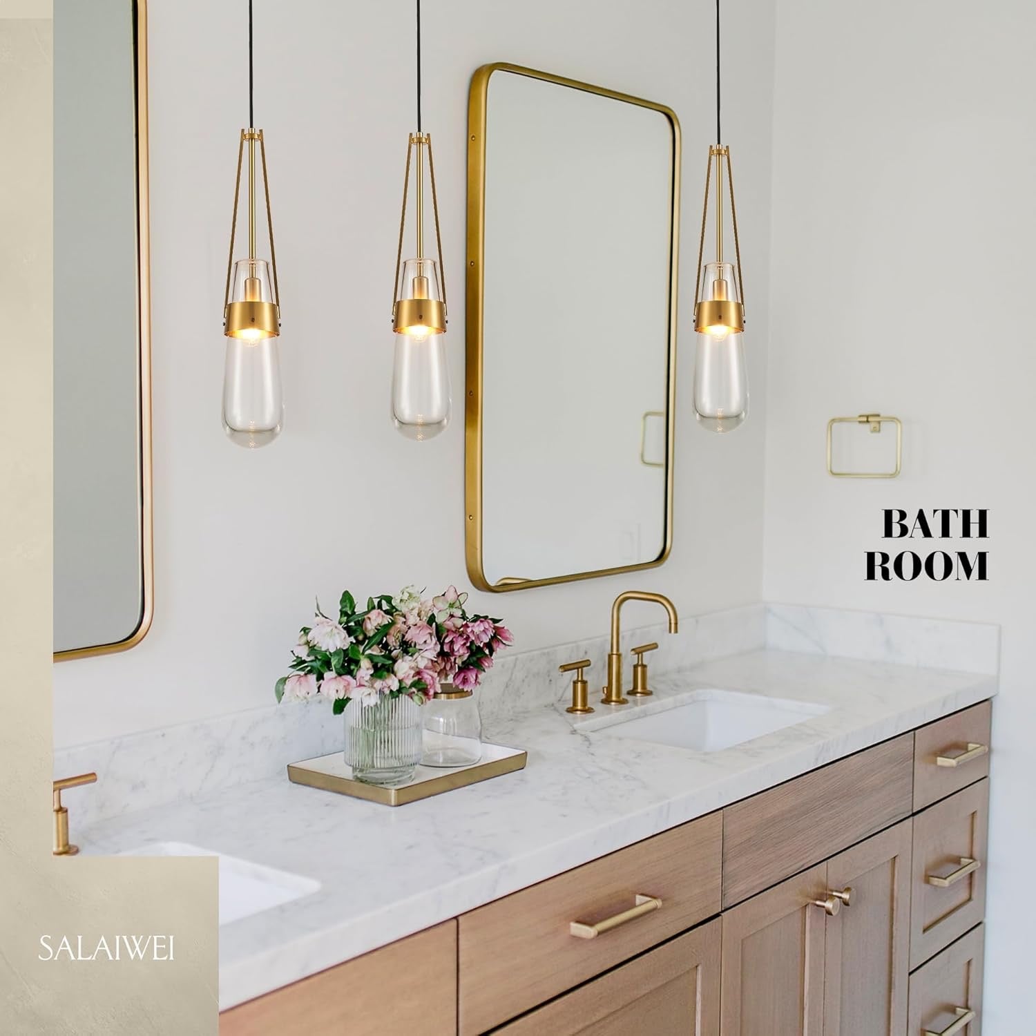 Raindrop Brass Glass Pendant Light | Modern Gold Teardrop Hanging Ceiling Fixture | Set of 2