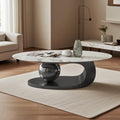 Modern Faux Marble Coffee Table | Abstract Oval Stone Coffee Table with Metal Base – 39"