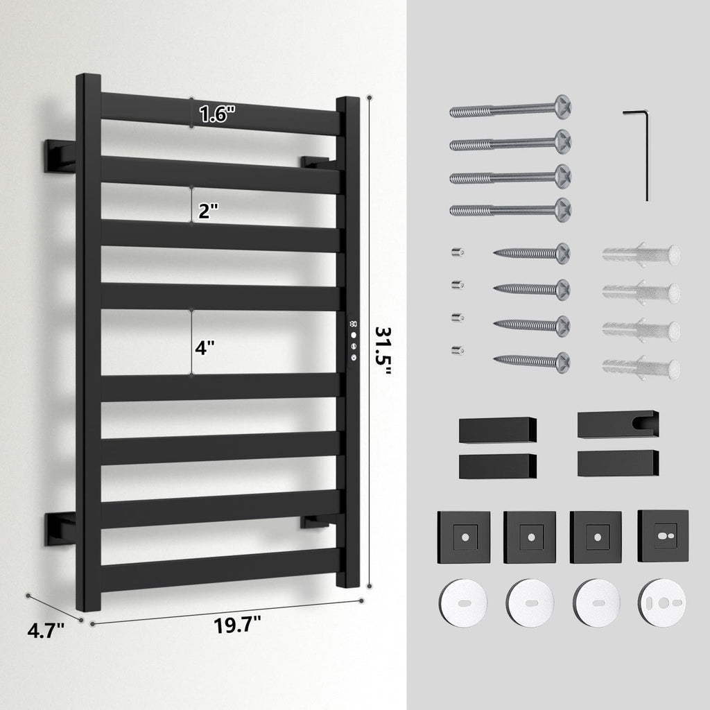 8-Bar Electric Towel Warmer Rack | Wall-Mounted Stainless Steel Towel Heater with Timer & Smart Temperature Control