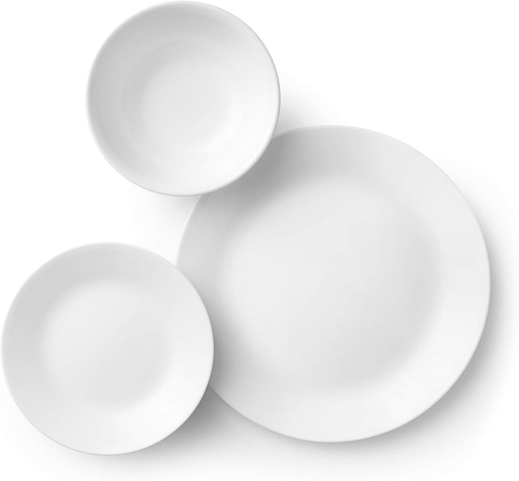Corelle Vitrelle Dinnerware Set (18-Piece) | Chip-Resistant Winter Frost White Plates & Bowls Service for 6