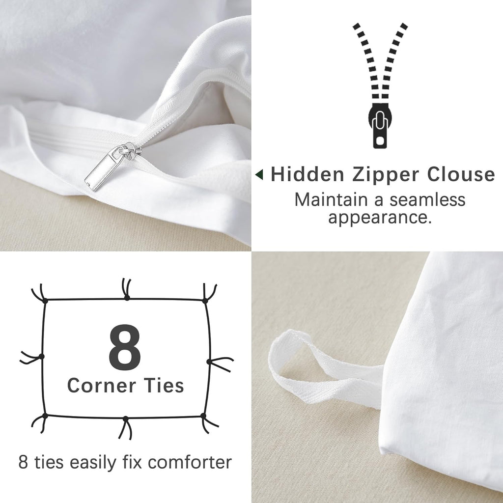ATsense White Duvet Cover Set | Washed Cotton, Linen-Feel Hotel-Style Bedding (3-Piece)