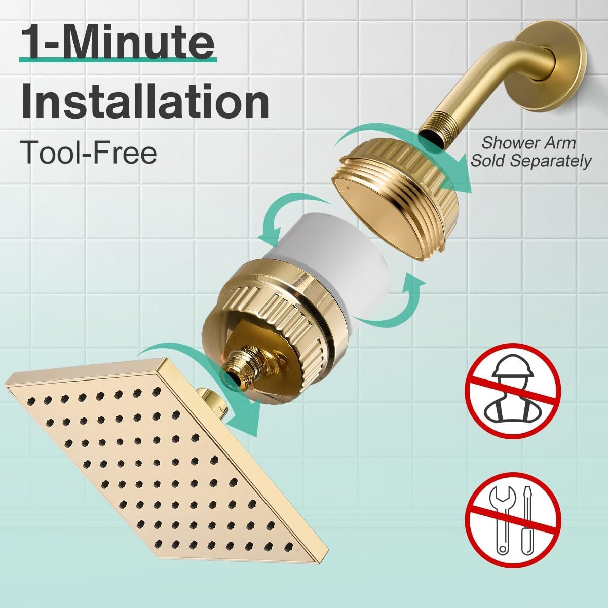 Cobbe High Pressure Filtered Shower Head Combo | 20-Stage Hard Water Filter, Rain Shower Experience – Gold Finish