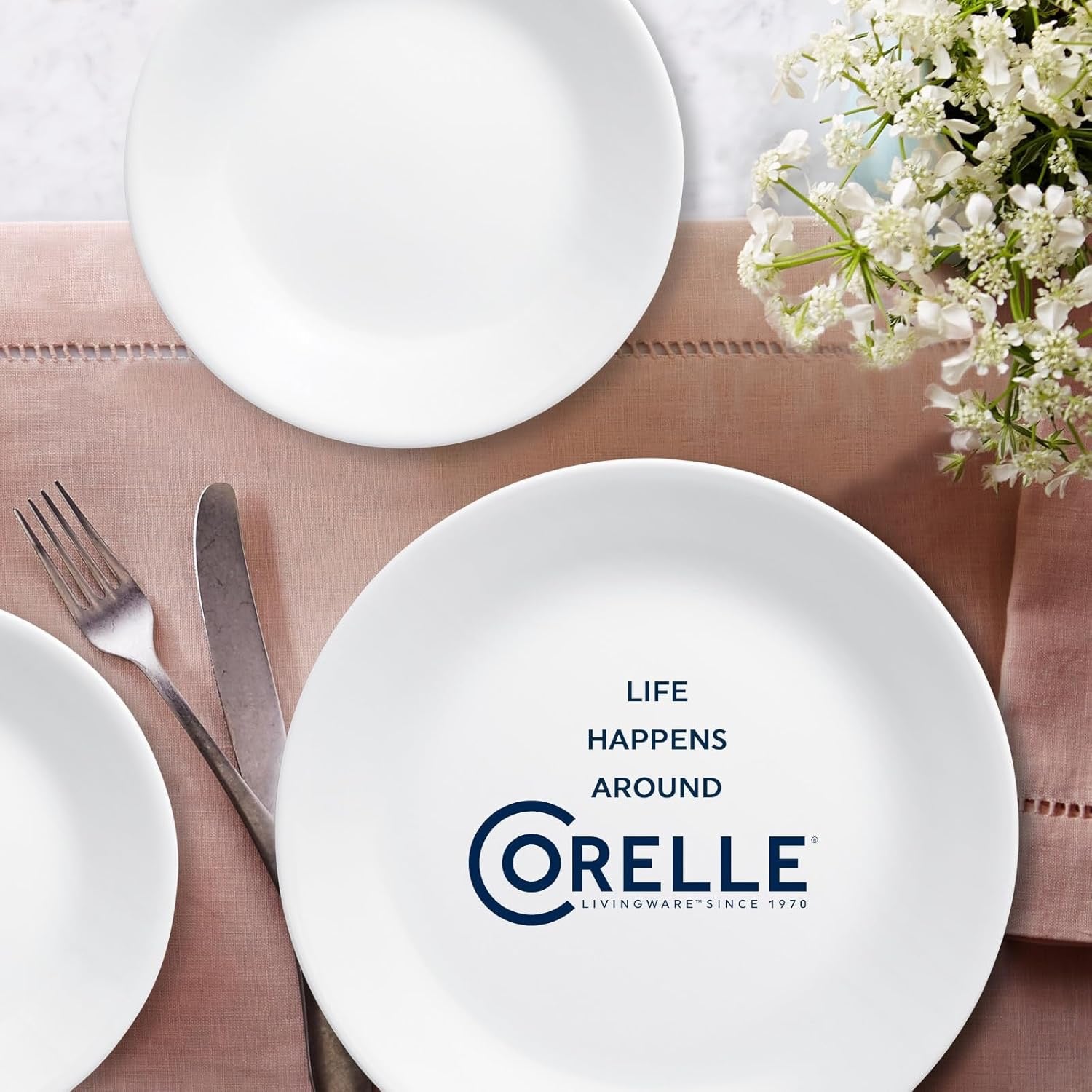Corelle Vitrelle Dinnerware Set (18-Piece) | Chip-Resistant Winter Frost White Plates & Bowls Service for 6