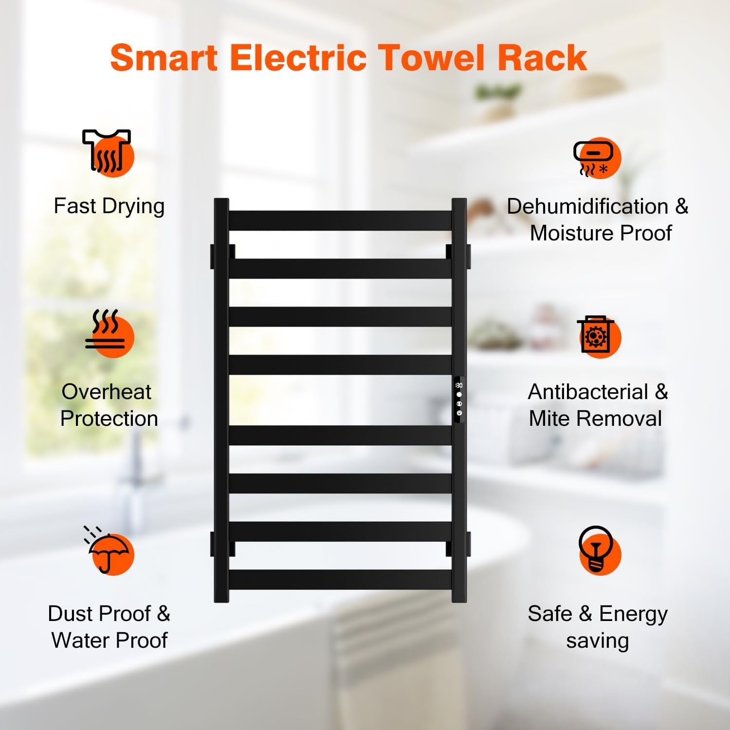8-Bar Electric Towel Warmer Rack | Wall-Mounted Stainless Steel Towel Heater with Timer & Smart Temperature Control