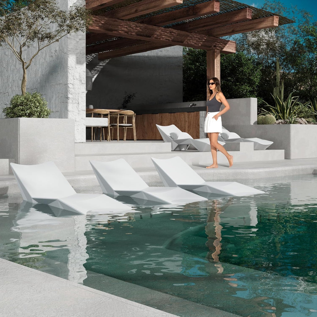 In-Pool Lounge Chair | Waterproof Weighted Tanning Chair for Poolside & Baja Shelf (White)