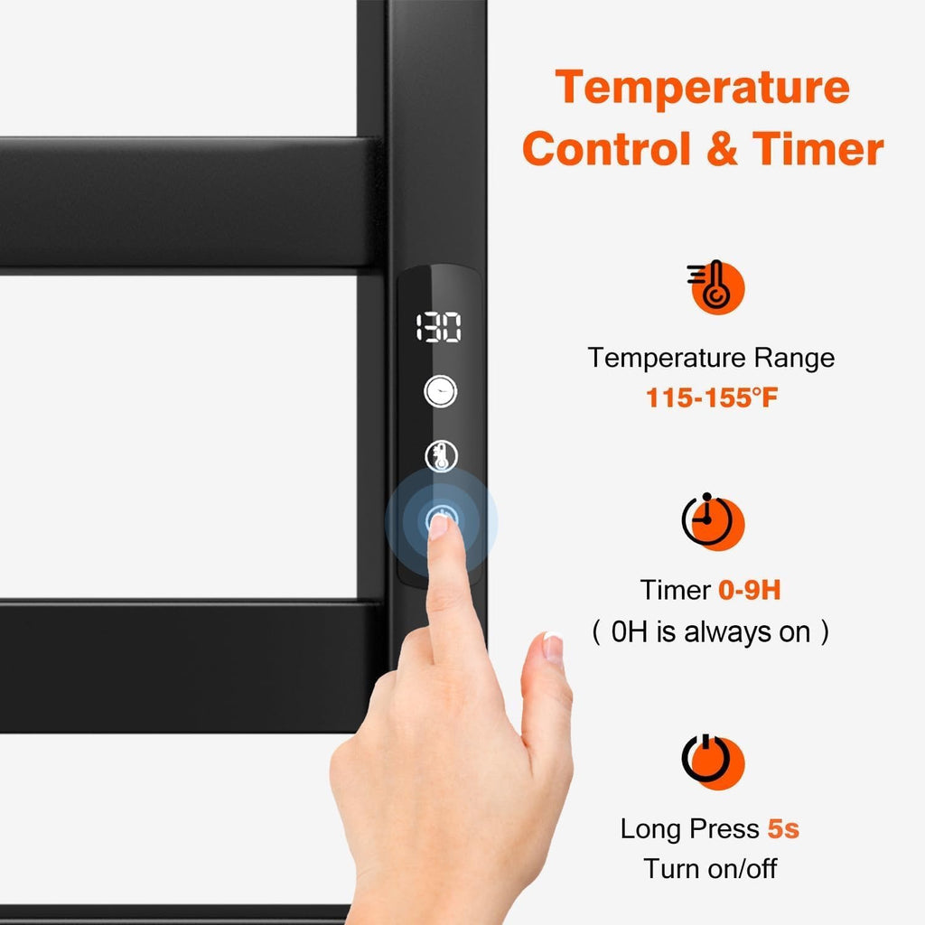 8-Bar Electric Towel Warmer Rack | Wall-Mounted Stainless Steel Towel Heater with Timer & Smart Temperature Control