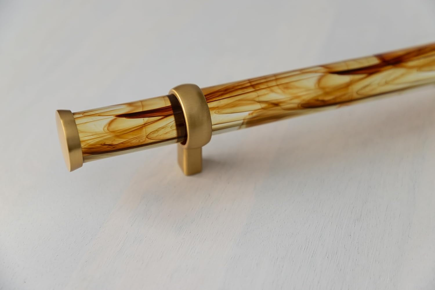 Belwith-Keeler Bijou Paramount Cabinet Pull | Tortoise Shell Acrylic & Brushed Golden Brass 27-1/8"