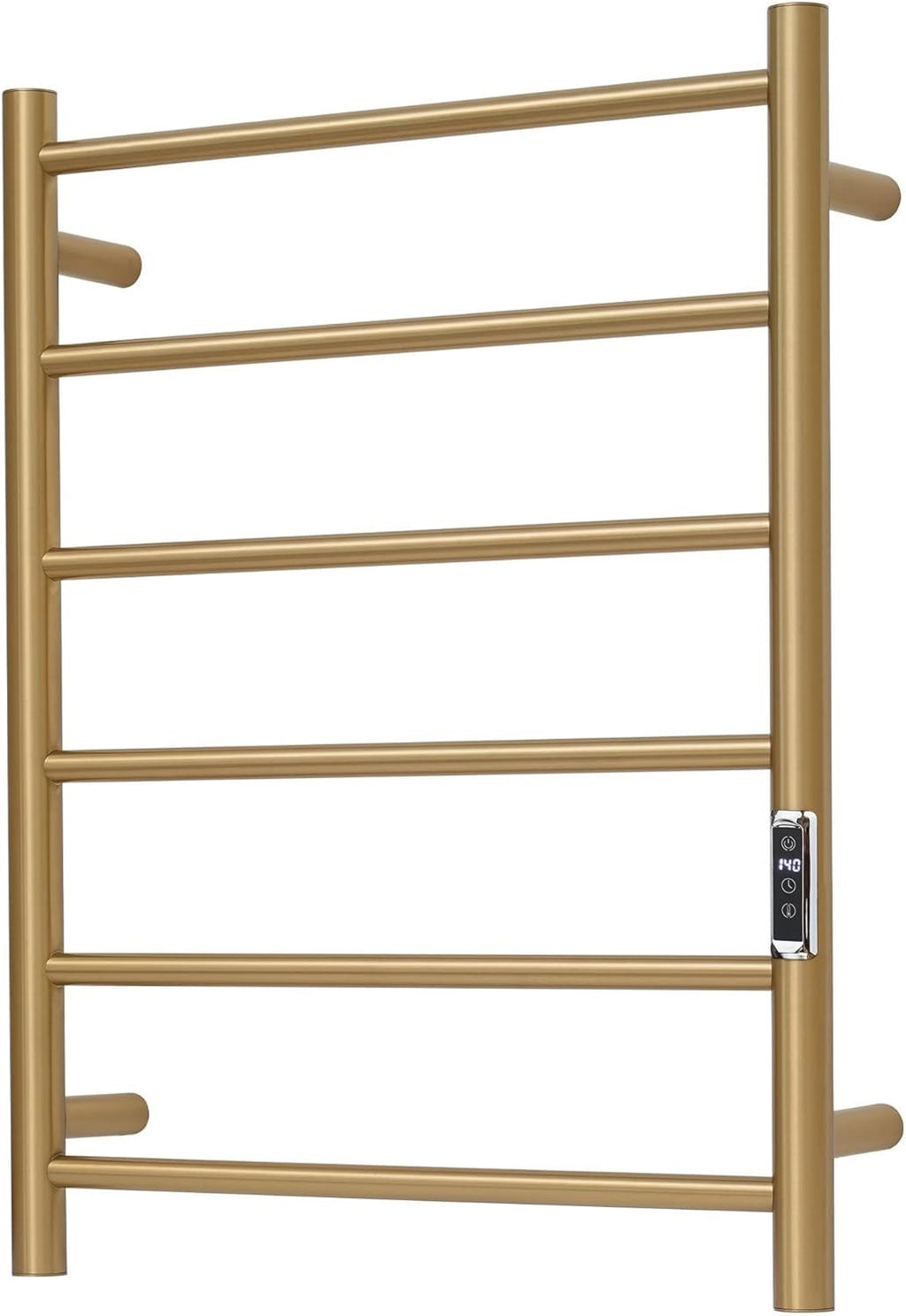 6-Bar Brushed Gold Heated Towel Rack | Wall-Mounted Electric Towel Warmer with Timer & Temperature Control