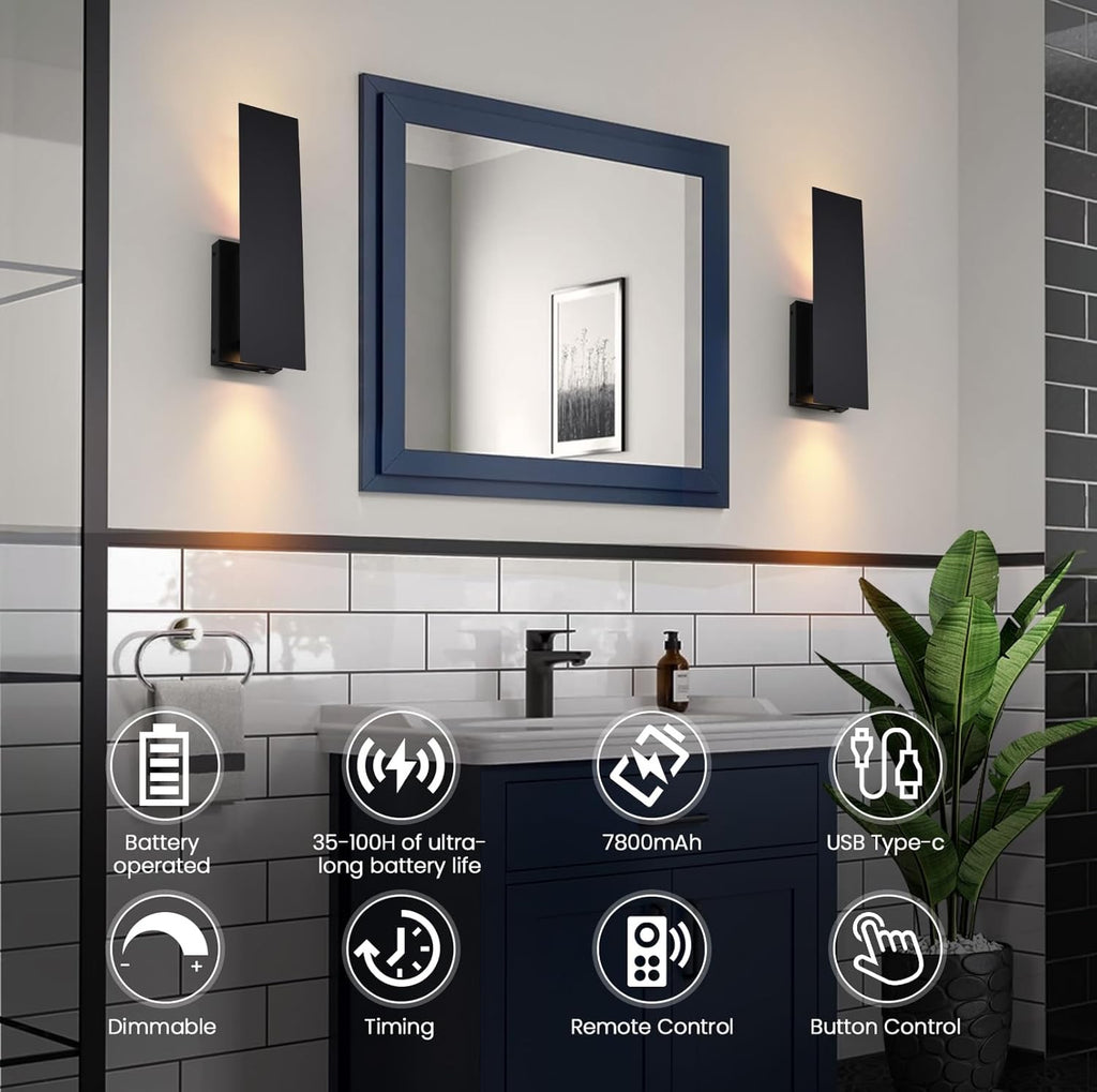 Gold Battery Operated Wall Sconces (Set of 2) | USB Rechargeable Dimmable LED Wireless Wall Lights