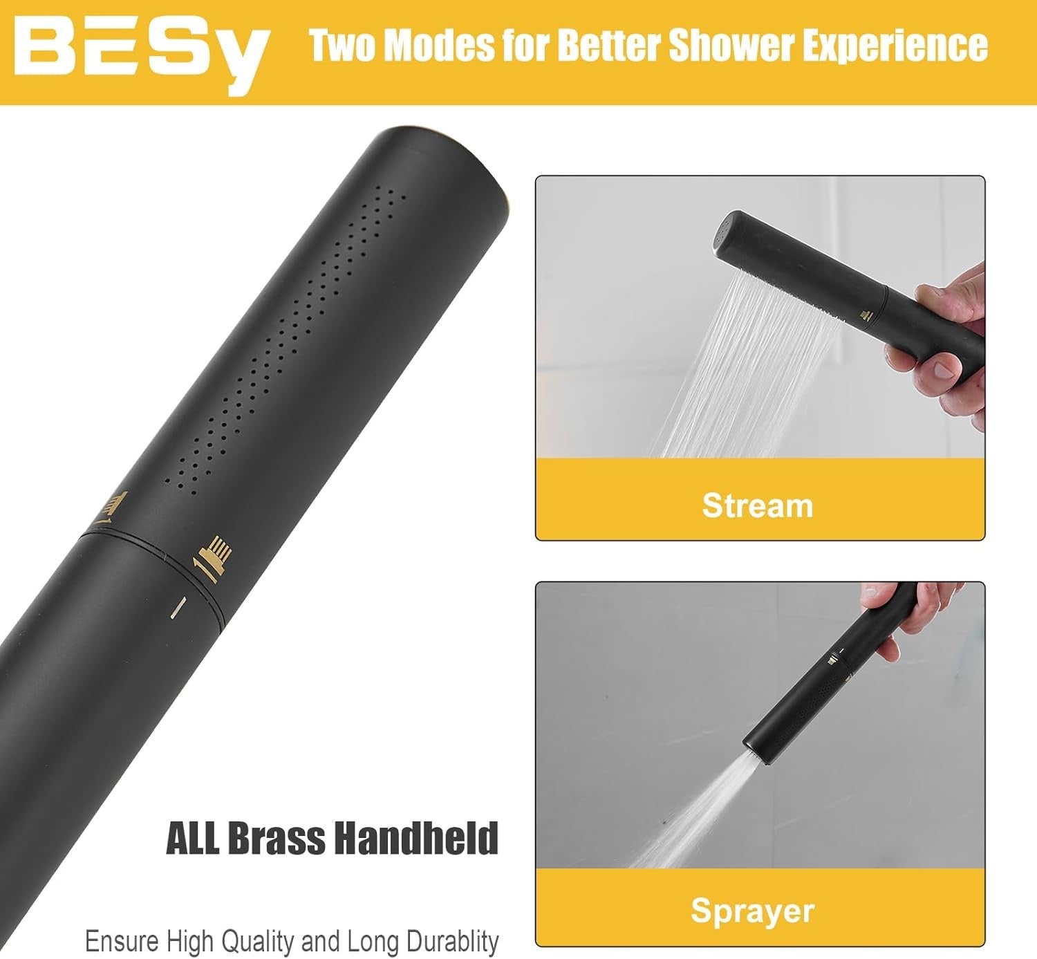 BESy 2-in-1 High-Pressure Handheld Shower Head Set | 7” Chrome Shower Head with 59” Hose & Bracket