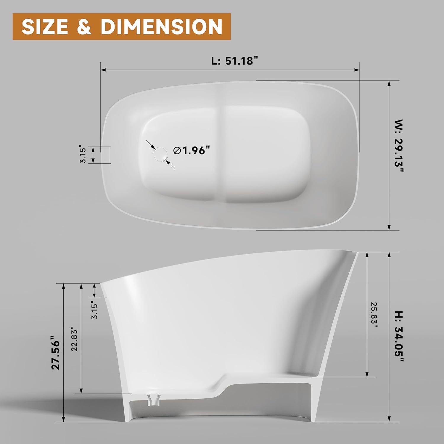 51-Inch Japanese Soaking Tub – Freestanding Stone Resin Deep Soaking Bathtub with Built-In Seat