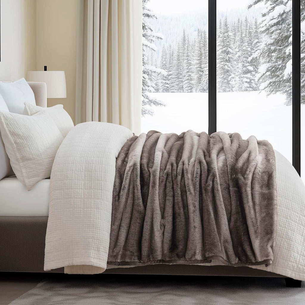EVERGRACEHOME Mink Faux Fur Throw Blanket | Ultra-Soft Reversible Ombré Plush Blanket (60” x 80”)