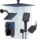 12" Ceiling Mount Rainfall Shower System Matte Black | Dual Shower Heads with Handheld & Push Button Diverter Faucet Kit
