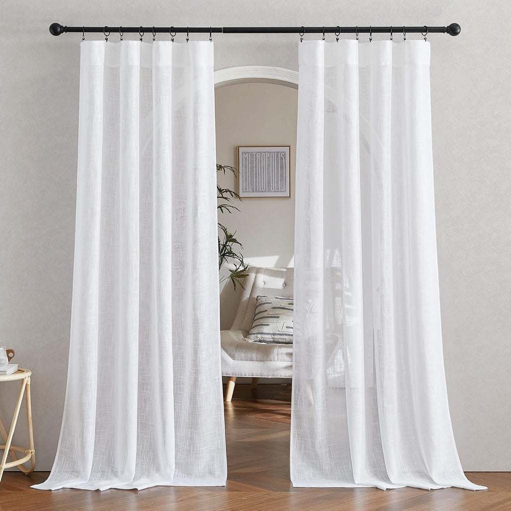 NICETOWN White Linen Sheer Curtains – Semi-Transparent Window Panels for Living Room & Sliding Glass Doors