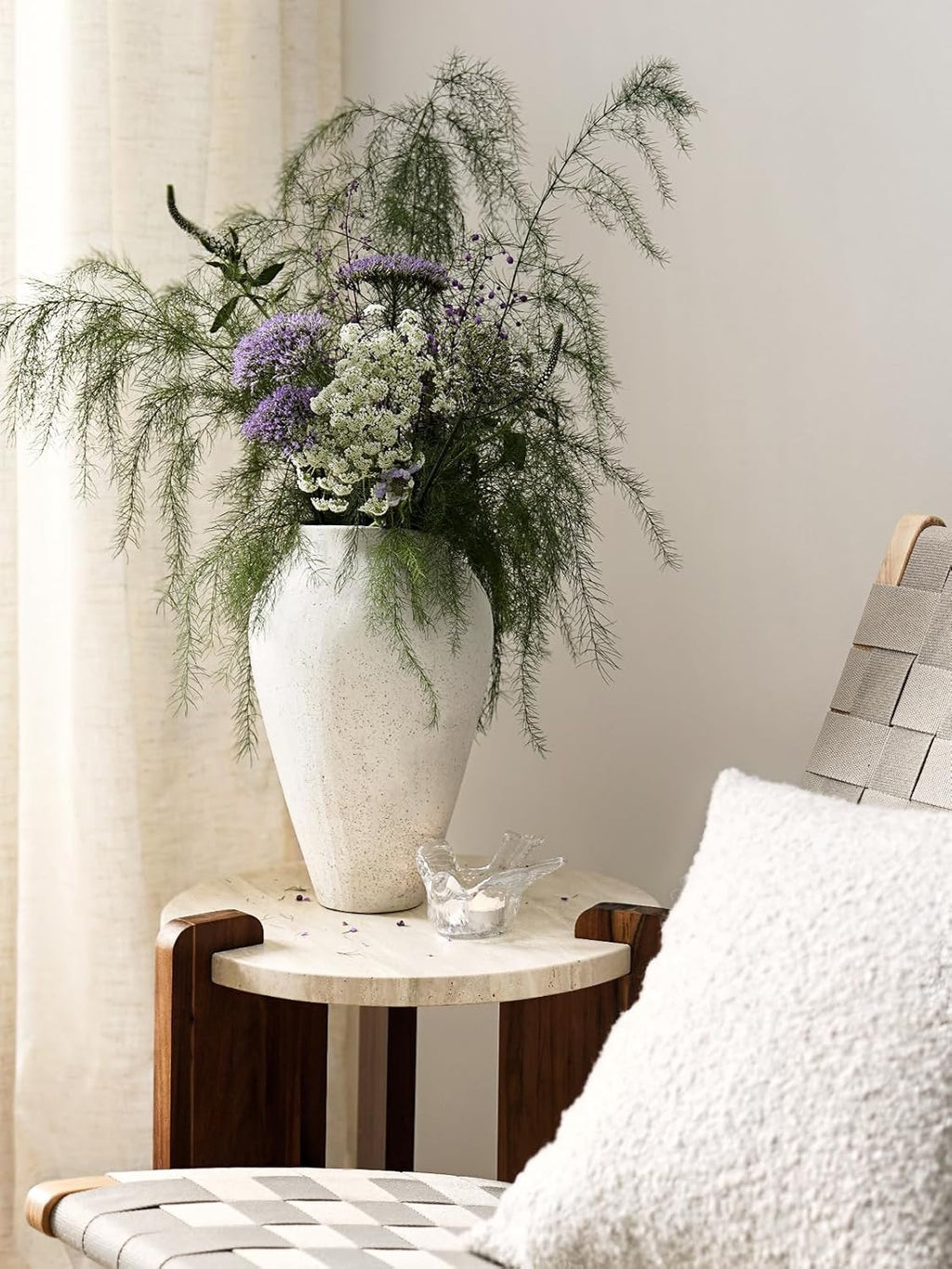 White Ceramic Floor Vase | 11.8" Sandstone Textured Decorative Vase