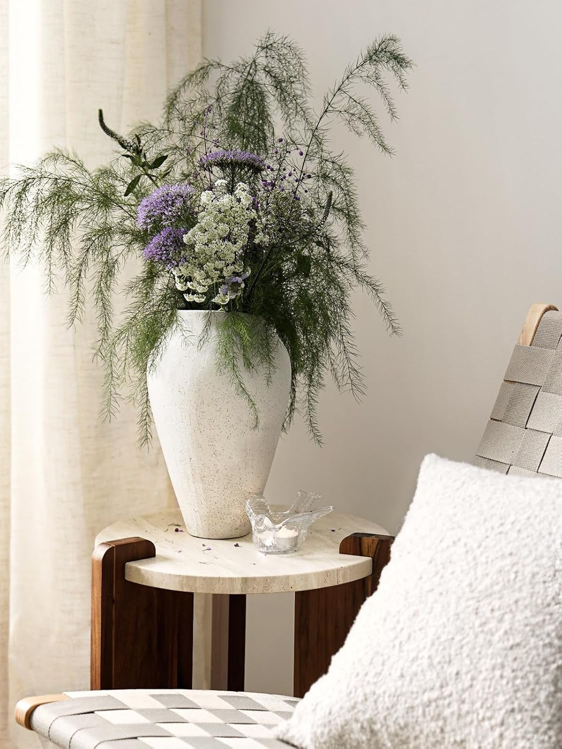 White Ceramic Floor Vase | 11.8" Sandstone Textured Decorative Vase