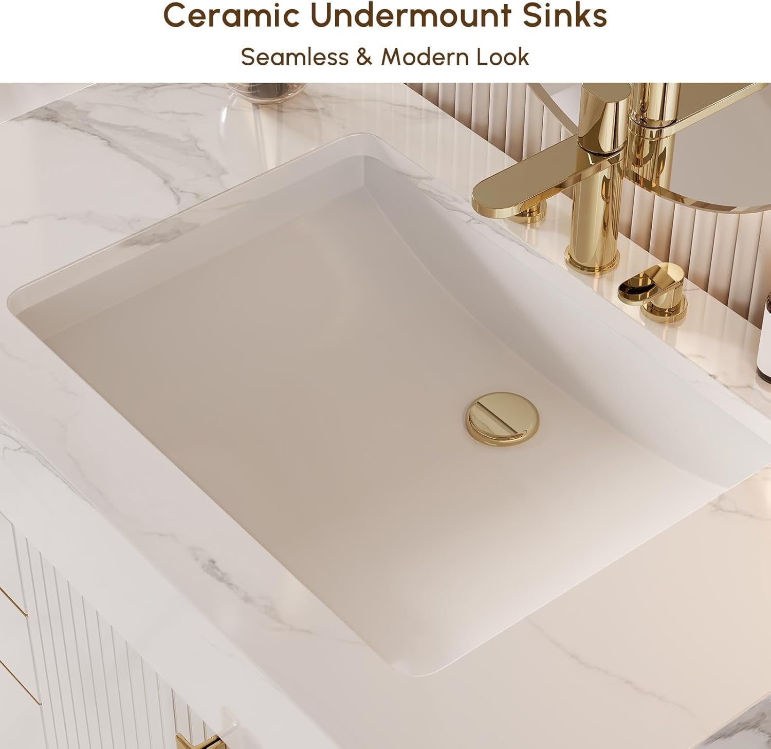 Homary 60 Inch Floating Bathroom Vanity Double Sink | Modern Wall Mounted Vanity with Sintered Stone Top White