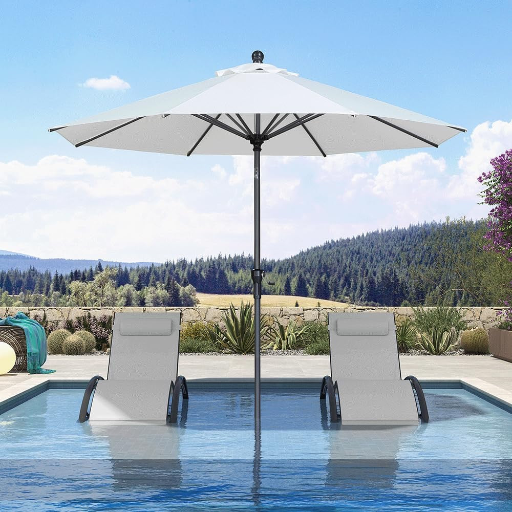 PURPLE LEAF 9’ Round Patio Umbrella | Aluminum Frame Market Umbrella with Tilt for Garden & Poolside (White)