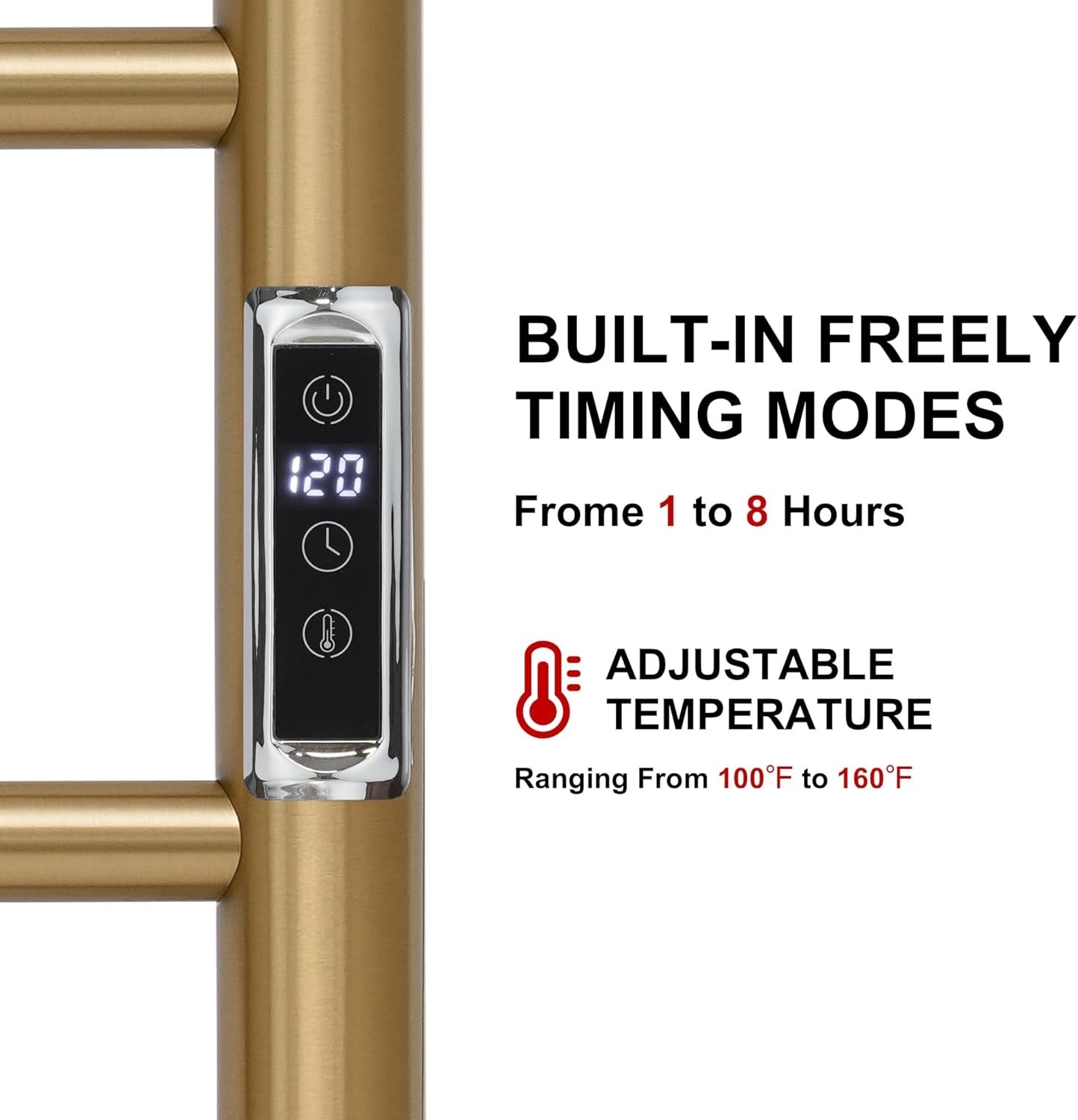 6-Bar Brushed Gold Heated Towel Rack | Wall-Mounted Electric Towel Warmer with Timer & Temperature Control