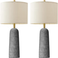 BOBOMOMO Modern Table Lamps (Set of 2) | Gray Resin Stone-Look Lamps with Linen Shades – 27.25"