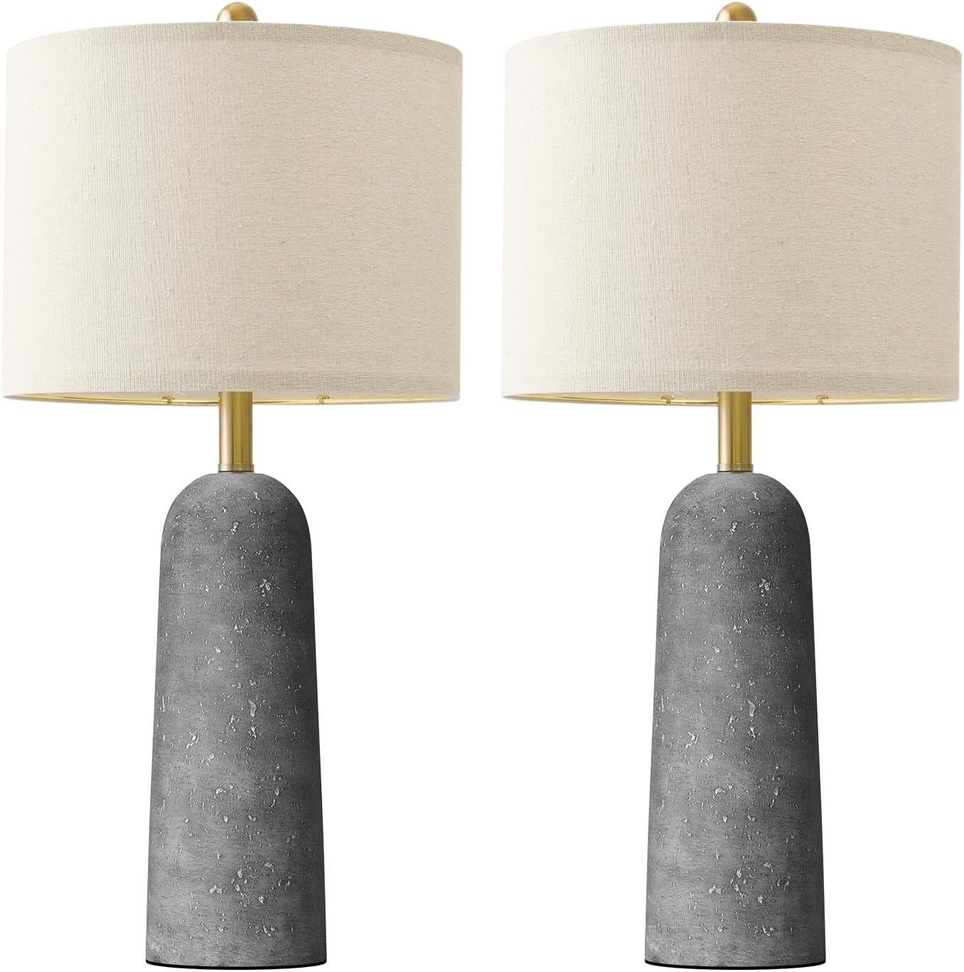 BOBOMOMO Modern Table Lamps (Set of 2) | Gray Resin Stone-Look Lamps with Linen Shades – 27.25"