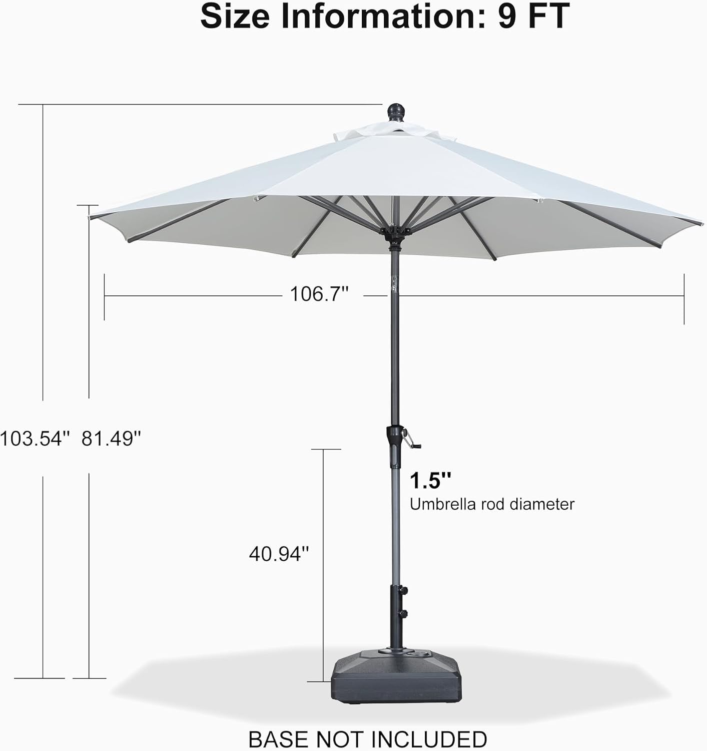 PURPLE LEAF 9’ Round Patio Umbrella | Aluminum Frame Market Umbrella with Tilt for Garden & Poolside (White)