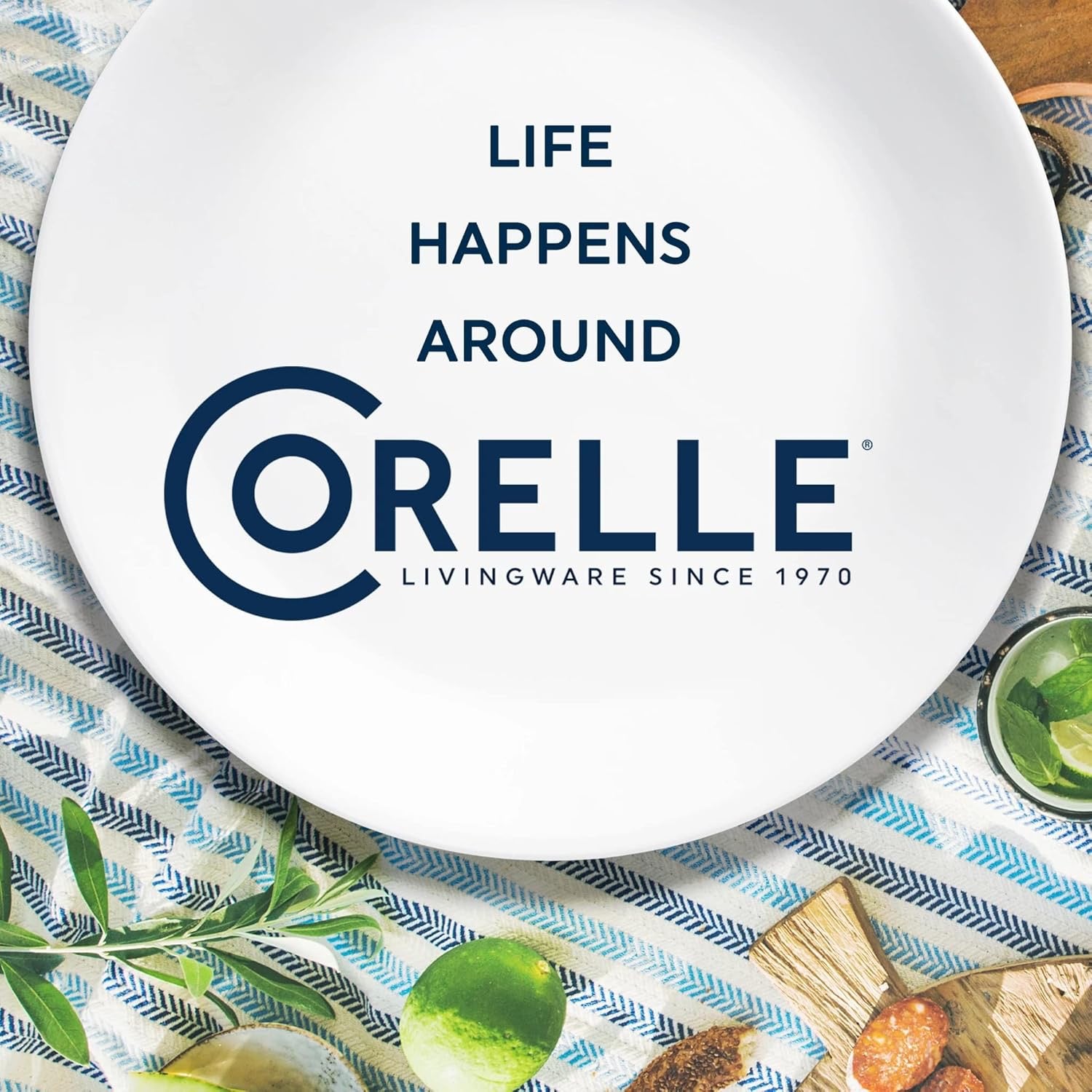 Corelle Vitrelle Dinnerware Set (18-Piece) | Chip-Resistant Winter Frost White Plates & Bowls Service for 6