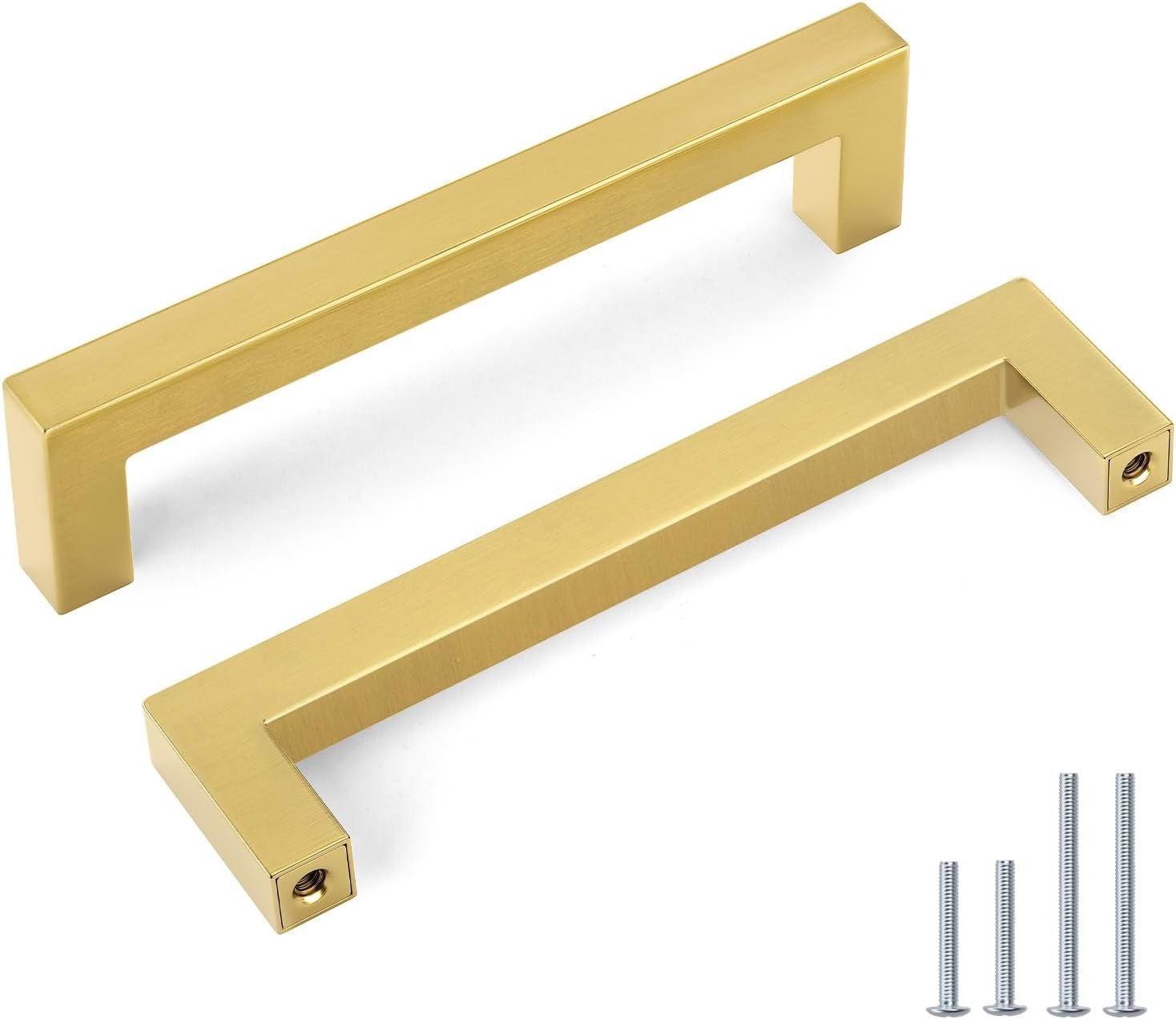 Goldenwarm 5" Brushed Brass Cabinet Pulls (35-Pack) | Modern Square Stainless Steel Drawer Hardware