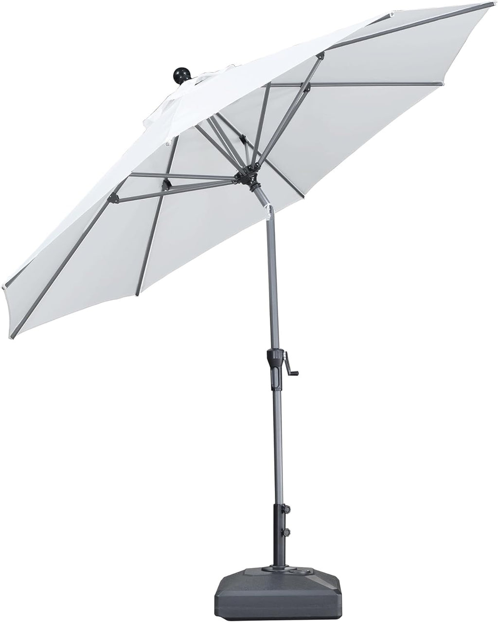PURPLE LEAF 9’ Round Patio Umbrella | Aluminum Frame Market Umbrella with Tilt for Garden & Poolside (White)