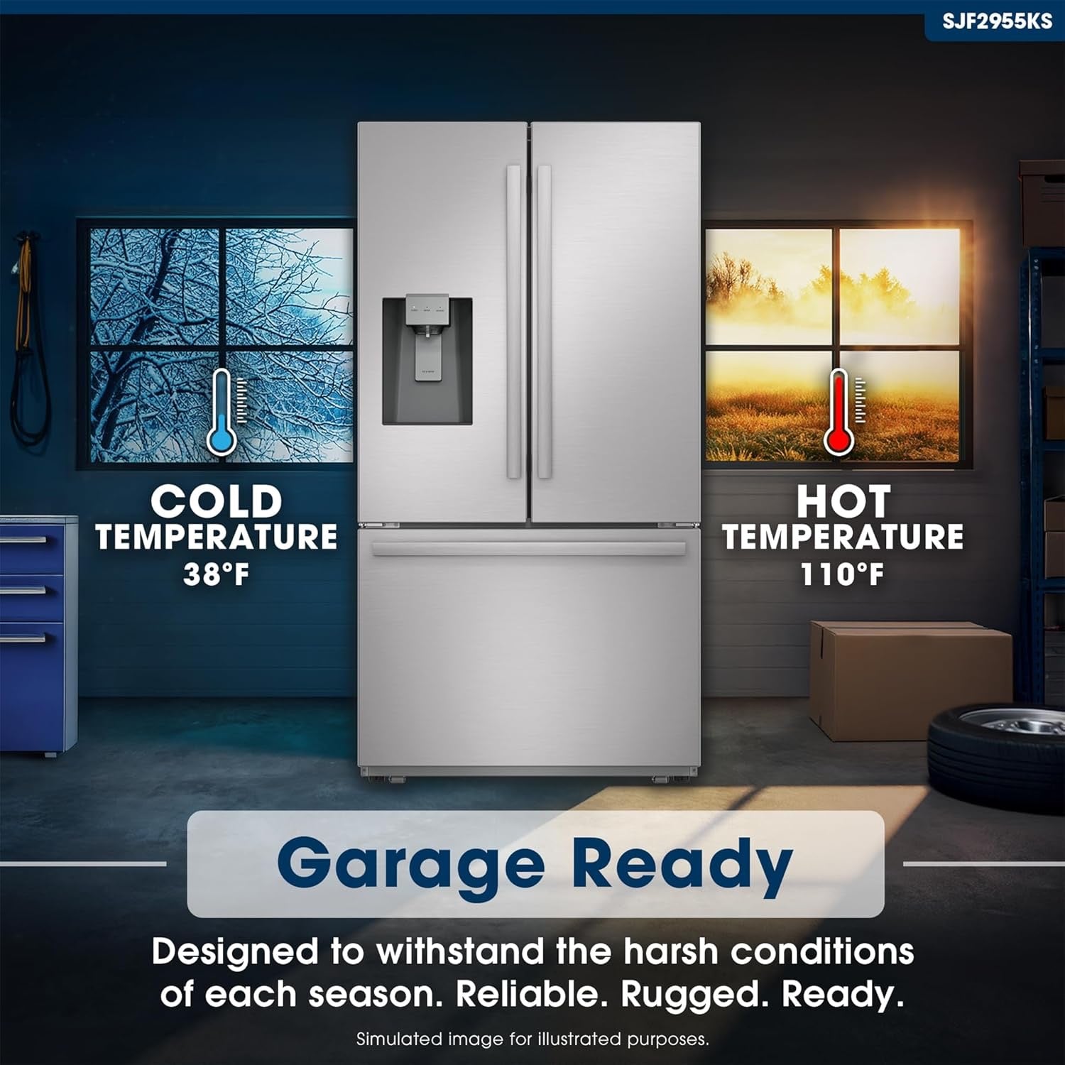 Sharp SJF2955KS 28.9 cu ft 3-Door French Door Refrigerator | Ice & Water Dispenser (Stainless Steel)