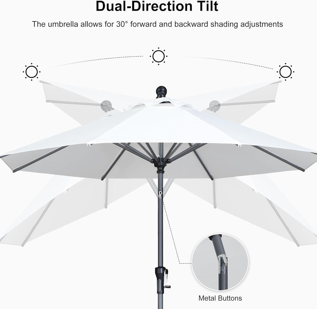 PURPLE LEAF 9’ Round Patio Umbrella | Aluminum Frame Market Umbrella with Tilt for Garden & Poolside (White)