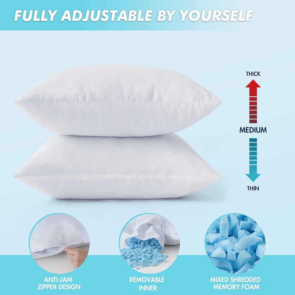 MIULEE 20×20 Decorative Pillow Inserts (Set of 2) | Shredded Memory Foam Cooling Fill for Couch & Bed