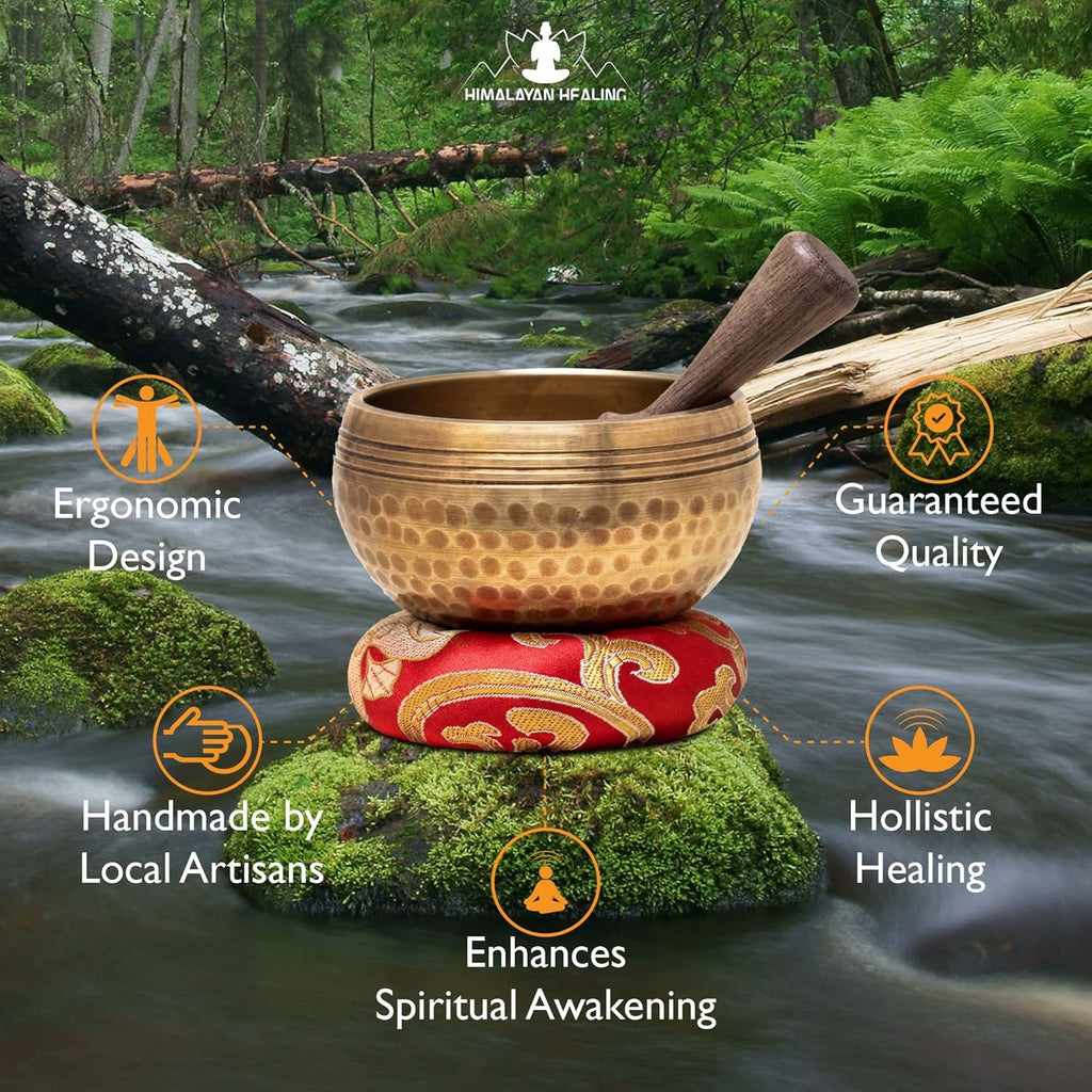 HIMALAYAN HEALING® Tibetan Singing Bowl Set | Hand-Hammered Meditation Sound Bowl for Yoga, Mindfulness & Home Décor