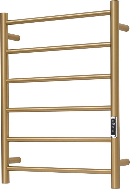 6-Bar Brushed Gold Heated Towel Rack | Wall-Mounted Electric Towel Warmer with Timer & Temperature Control