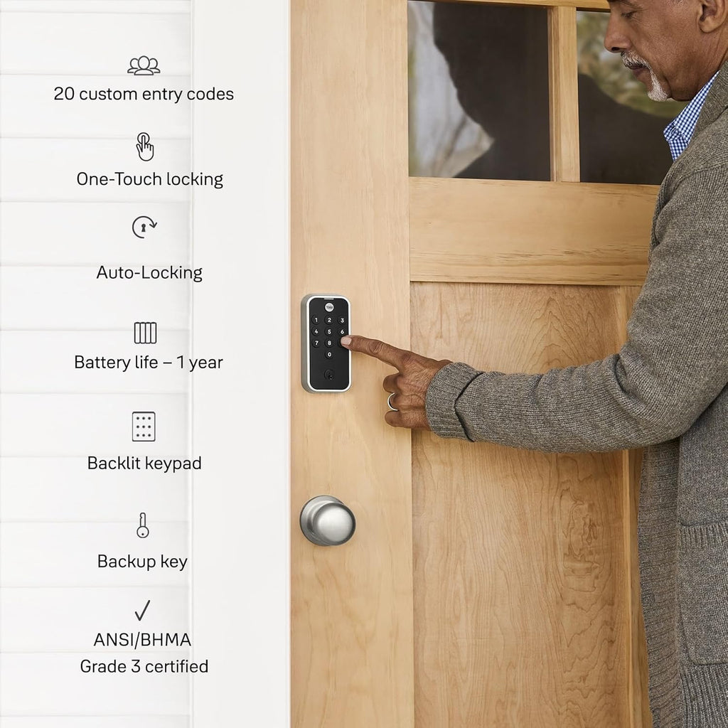 Yale Satin Nickel Keypad Deadbolt | Keyless Entry Front Door Lock (YED210-NR-619)