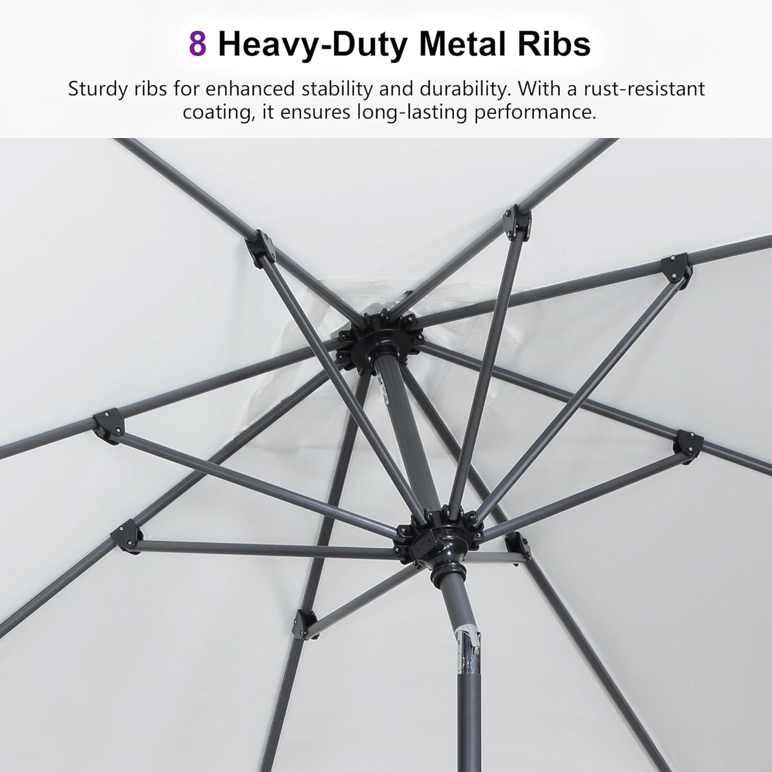 PURPLE LEAF 9’ Round Patio Umbrella | Aluminum Frame Market Umbrella with Tilt for Garden & Poolside (White)