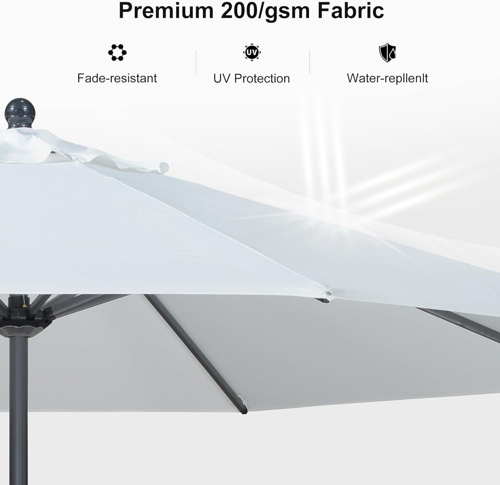 PURPLE LEAF 9’ Round Patio Umbrella | Aluminum Frame Market Umbrella with Tilt for Garden & Poolside (White)