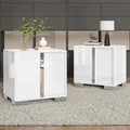 Modern White High-Gloss Nightstand Set of 2 | 2 Drawer Bedside Tables with Electroplated Handles