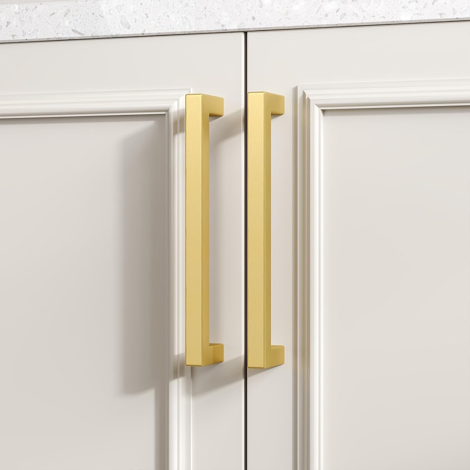 Goldenwarm 5" Brushed Brass Cabinet Pulls (35-Pack) | Modern Square Stainless Steel Drawer Hardware