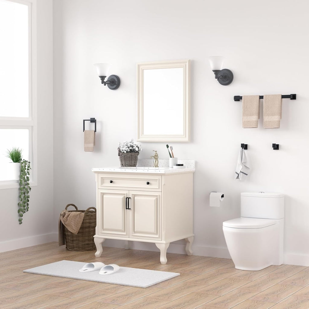 10-Piece Matte Black Bathroom Hardware Set | 23.6” SUS304 Stainless Steel Towel Bar & Accessories